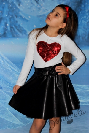 Children's long sleeve t-shirt in white with red sequins