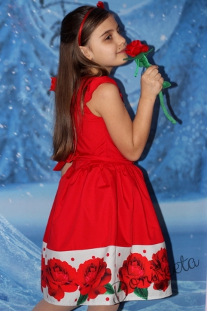 Официална детска рокля в червено на цветя  