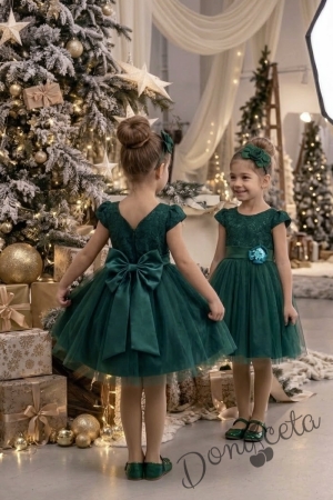 Празнична детска рокля Златина в зелено с дантела и тюл Златина  от колекция Зелениада