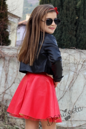 Детска кожена пола  в червено Доника
