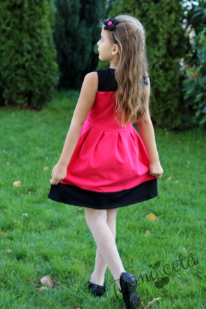 Ежедневна детска лятна рокля в цвят малина с болеро в черно за есен-зима