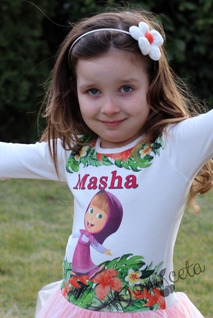 Детска рокля с дълъг ръкав с Маша и мечока