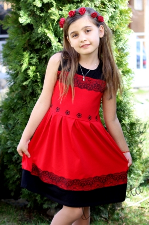 Ежедневна детска рокля в червено без ръкав
