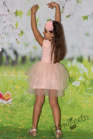 Лятна детска рокля в розово с тюл