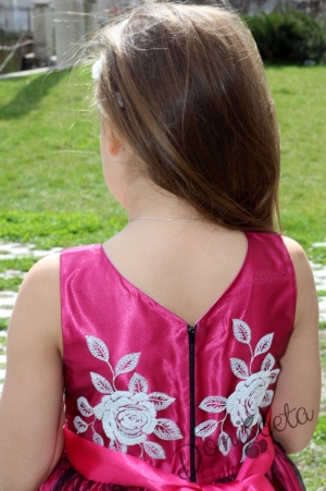 Официална детска рокля в циклама с дантела Варина
