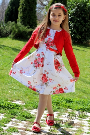 Детска рокля на цветя Мила с болеро в червено