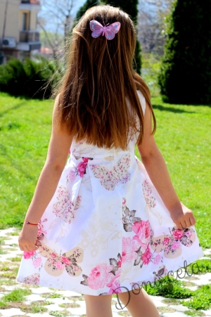 Детска рокля на цветя от сатениран памук