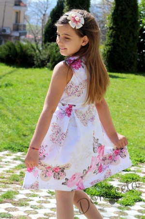 Детска рокля на цветя от сатениран памук