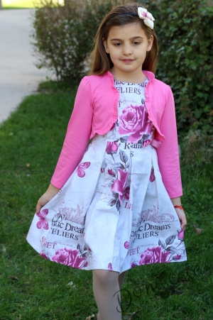 Лятна рокля в розово на цветя с болеро