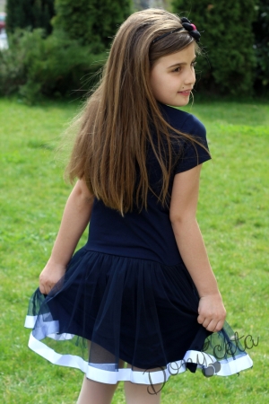 Лятна детска рокля в тъмносиньо с детелина