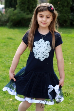 Лятна детска рокля в тъмносиньо с детелина