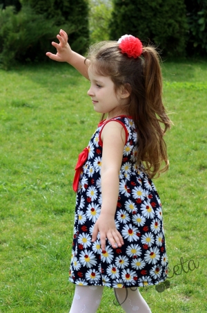 Детска рокля на маргаритки с болеро в червено 