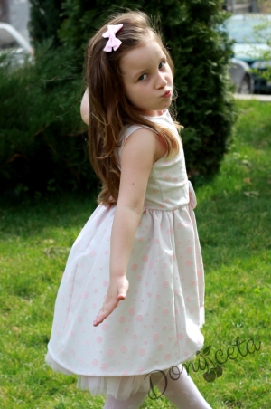 Официална детска рокля в екрю на точки в розово