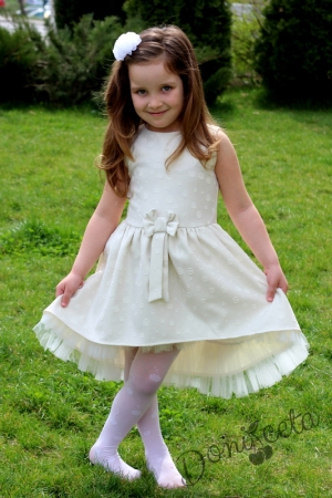 Официална детска рокля в екрю на точки в златисто