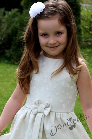 Официална детска рокля в екрю на точки в златисто
