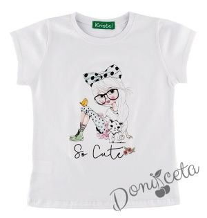 Детска  или бебешка тениска/блуза с къс ръкав в бяло с момиче