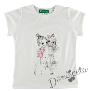 Детска или бебешка тениска/блуза с къс ръкав в бяло с момиченца