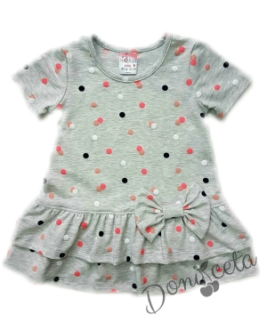 Summer children's short sleeve dress in gray with colored dots