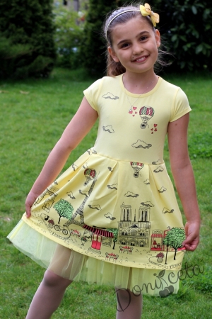 Лятна детска рокля в жълто с мотиви на Париж