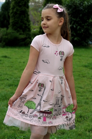 Лятна детска рокля в розово с мотиви на Париж