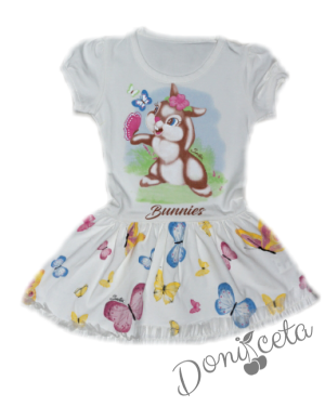 Лятна детска рокля с зайче в бяло