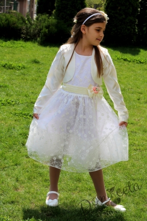 Официална детска рокля в дантела за шаферка или кръщене с болеро