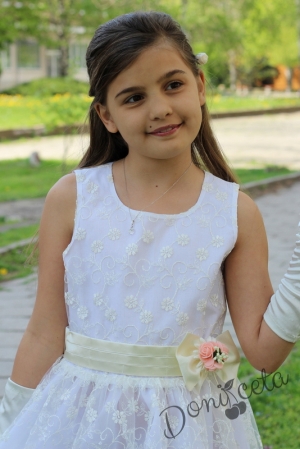 Официална детска рокля в дантела за шаферка или кръщене с болеро