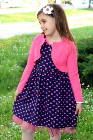 Детска рокля на сърчица с болеро в прасковено