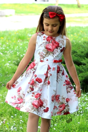 Cotton dress with flowers in red