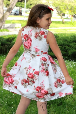 Cotton dress with flowers in red