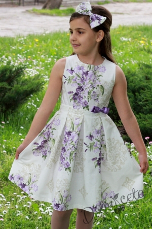 Cotton dress in purple flowers
