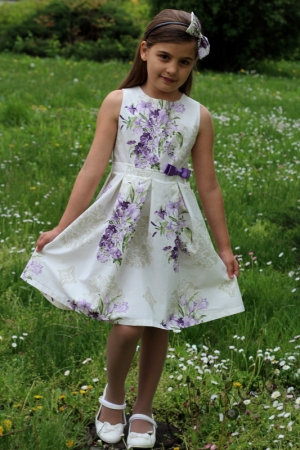 Cotton dress in purple flowers