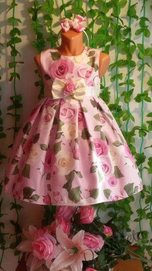 Официална детска рокля с рози в розово