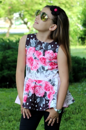 Детска туника за момиче в розово на цветя