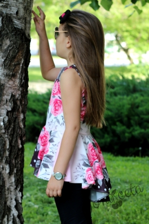 Детска туника за момиче в розово на цветя