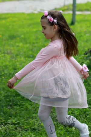 Детска рокля-туника в розов тюл цветя за момиче