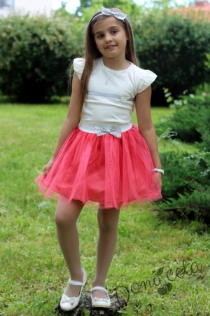 Short-sleeve blouse with a skirt in colour of watermelon