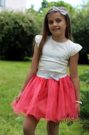 Short-sleeve blouse with a skirt in colour of watermelon