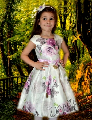 Официална детска рокля на цветя с къс ръкав Валя