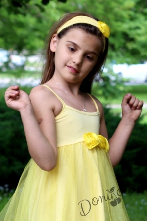 Лятна детска рокля в жълто с тюл и с тънки презрамки 5