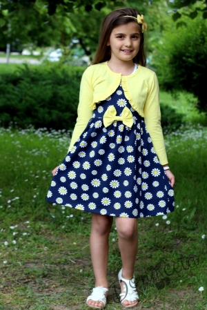 Лятна детска рокля с на маргаритки с болера в жълто