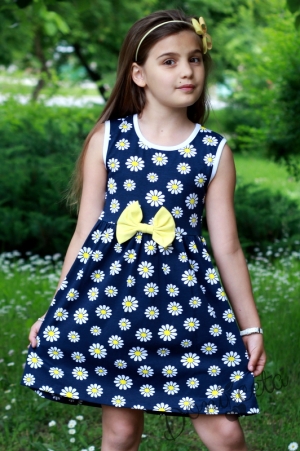 Лятна детска рокля с на маргаритки с болера в жълто