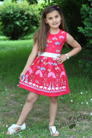Лятна детска рокля в цвят малина на цветя с балони