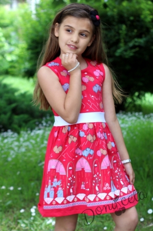 Лятна детска рокля в цвят малина на цветя