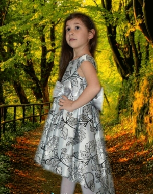 Детска официална рокля в сребристо с шлейф Иси