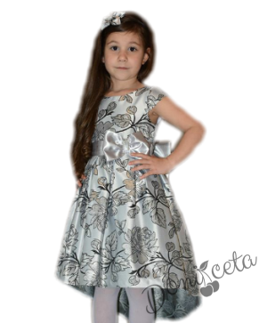 Детска официална рокля в сребристо с шлейф Иси