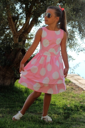 Official children's dress in pink with white dots