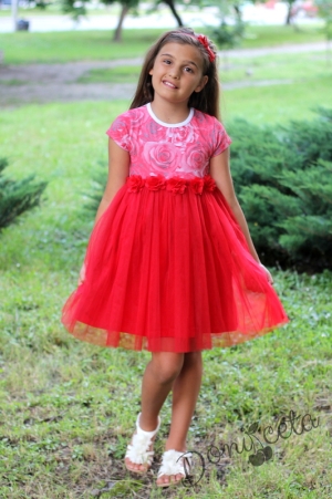 Official children's dress with tulle in red