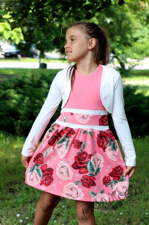 Детска розова рокля с бяло болеро 
