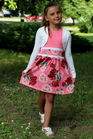 Детска розова рокля с бяло болеро 